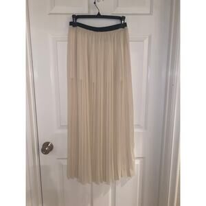 Enza Costa Ivory Pleated Accordian Maxi Skirt Partial Lined Black Waistband XS